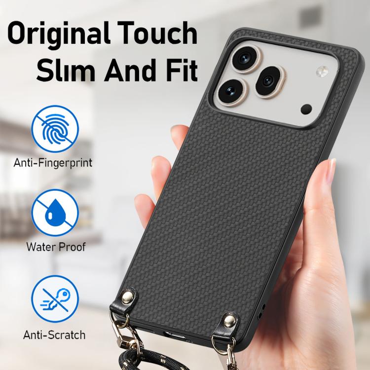 For Honor 600 Global Carbon Fiber Texture Leather Back Cover Phone Case with Crossbody Strap