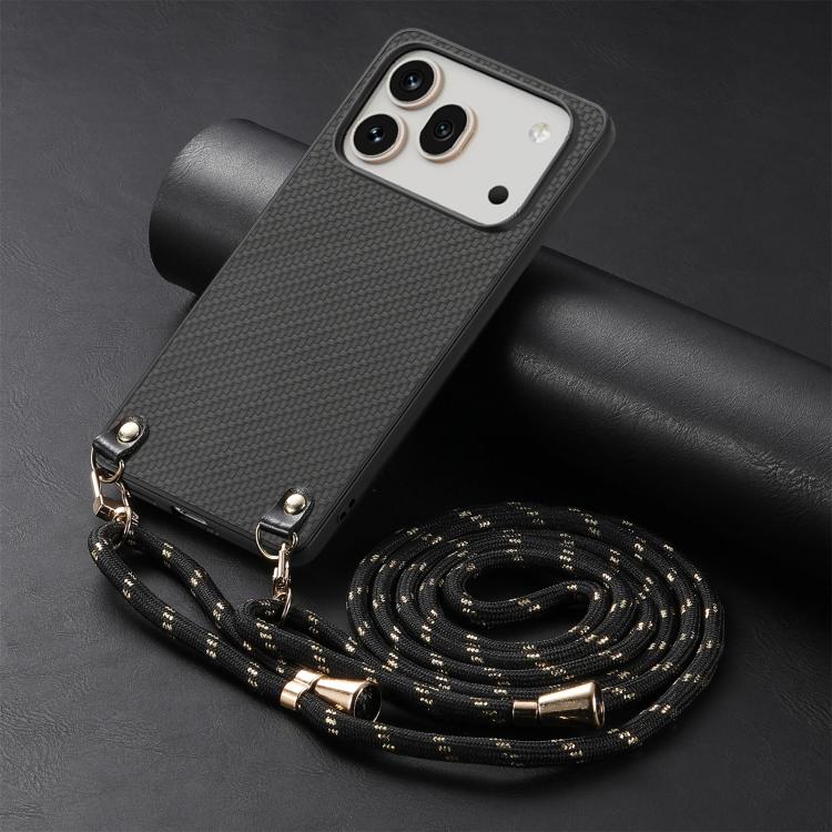 For Honor 600 Global Carbon Fiber Texture Leather Back Cover Phone Case with Crossbody Strap