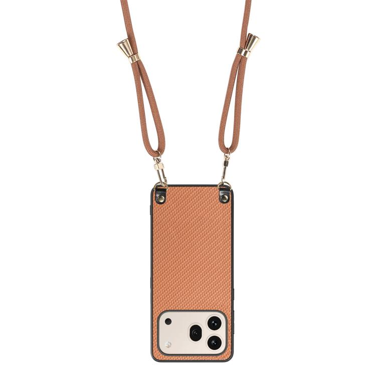 For Honor 600 Global Carbon Fiber Texture Leather Back Cover Phone Case with Crossbody Strap