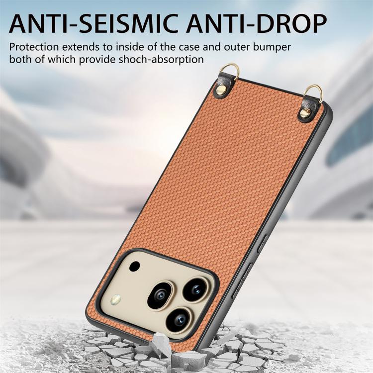 For Honor 600 Global Carbon Fiber Texture Leather Back Cover Phone Case with Crossbody Strap