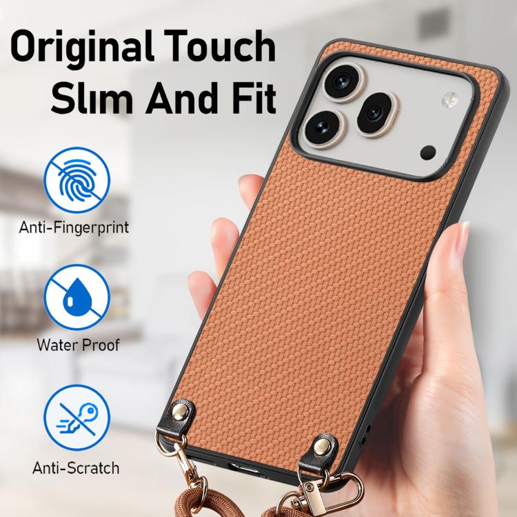 For Honor 600 Global Carbon Fiber Texture Leather Back Cover Phone Case with Crossbody Strap