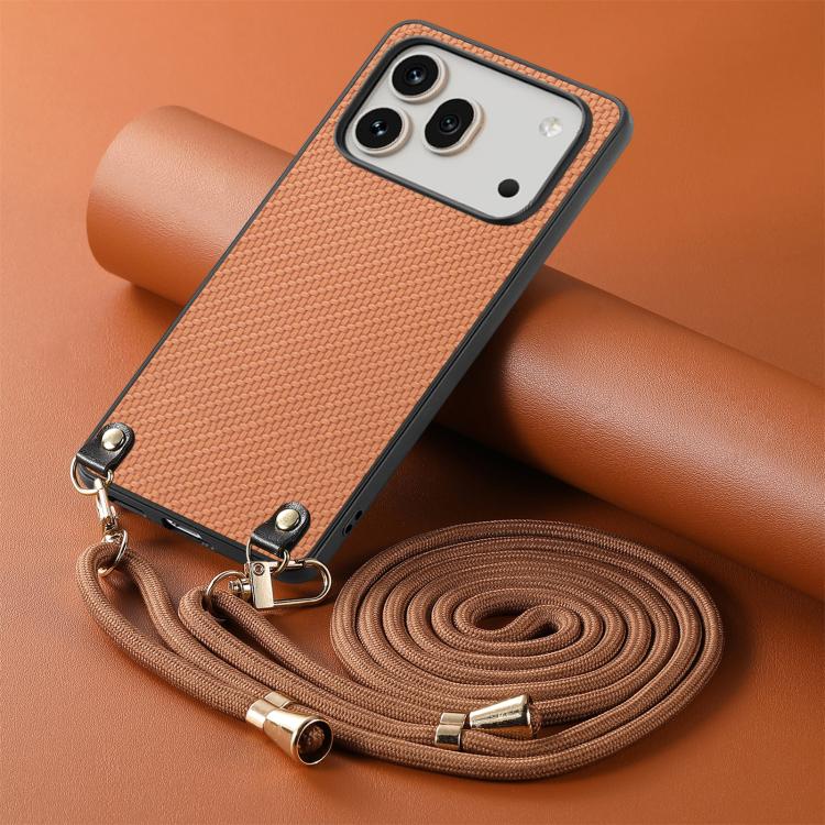 For Honor 600 Global Carbon Fiber Texture Leather Back Cover Phone Case with Crossbody Strap