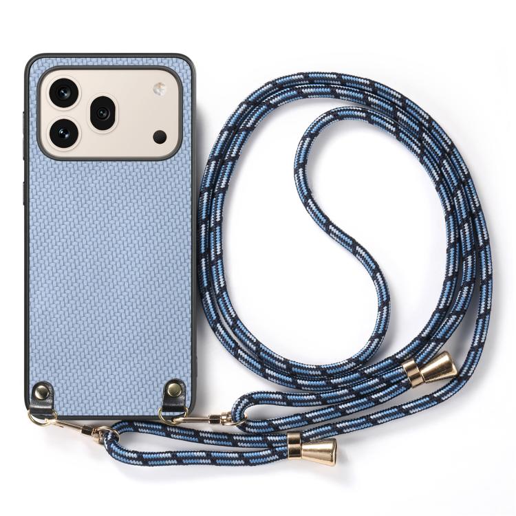 For Honor 600 Global Carbon Fiber Texture Leather Back Cover Phone Case with Crossbody Strap