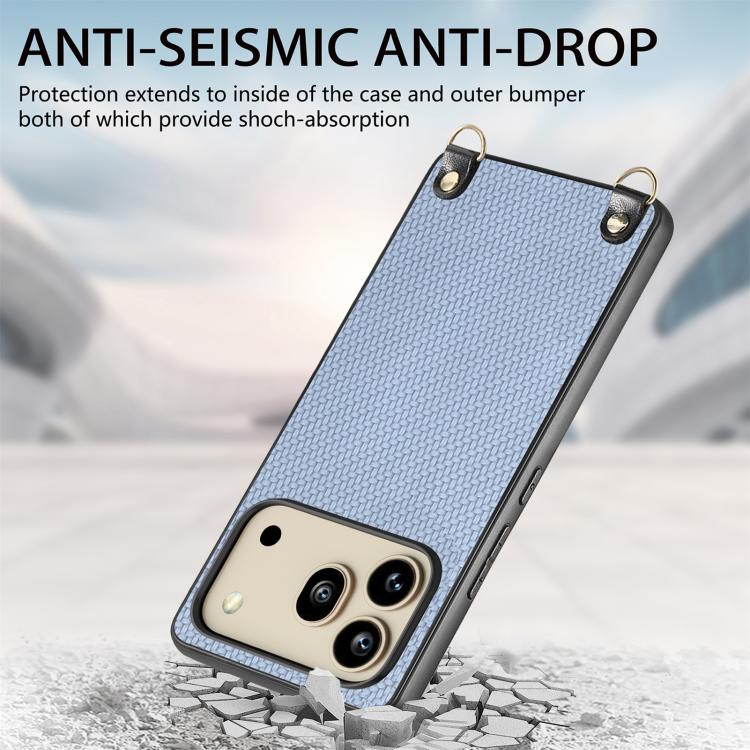 For Honor 600 Global Carbon Fiber Texture Leather Back Cover Phone Case with Crossbody Strap
