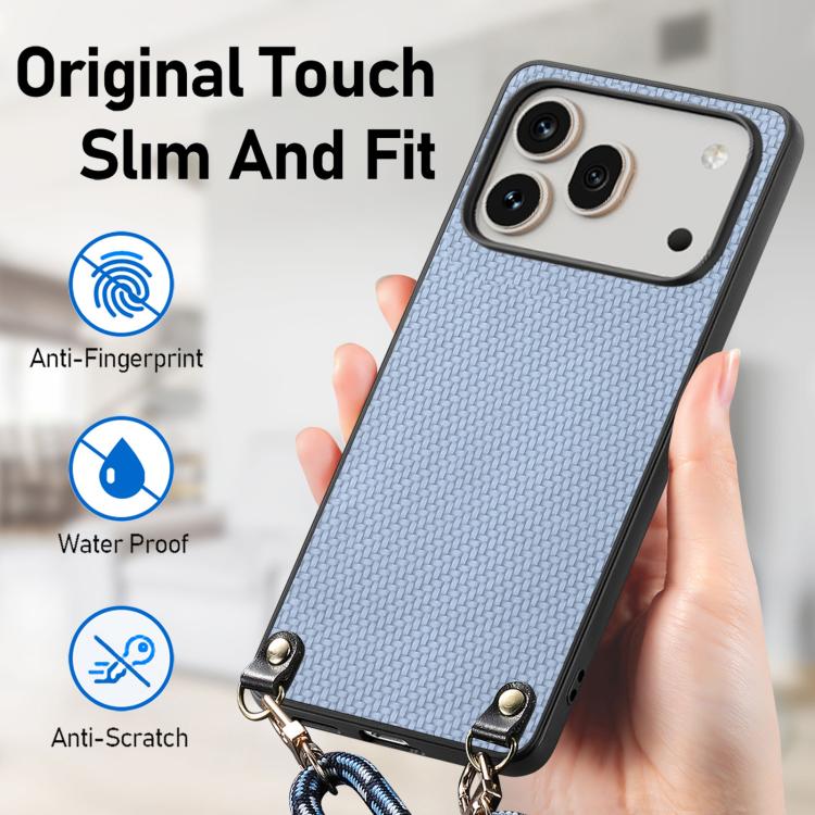 For Honor 600 Global Carbon Fiber Texture Leather Back Cover Phone Case with Crossbody Strap