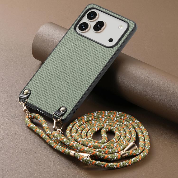 For Honor 600 Pro Global Carbon Fiber Texture Leather Back Cover Phone Case with Crossbody Strap
