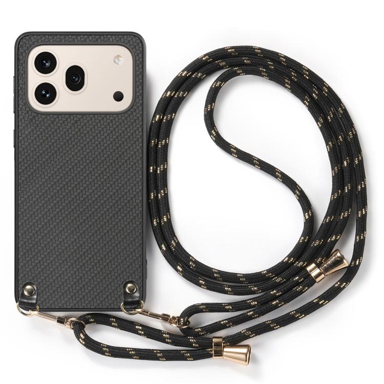 For Honor 600 Pro Global Carbon Fiber Texture Leather Back Cover Phone Case with Crossbody Strap