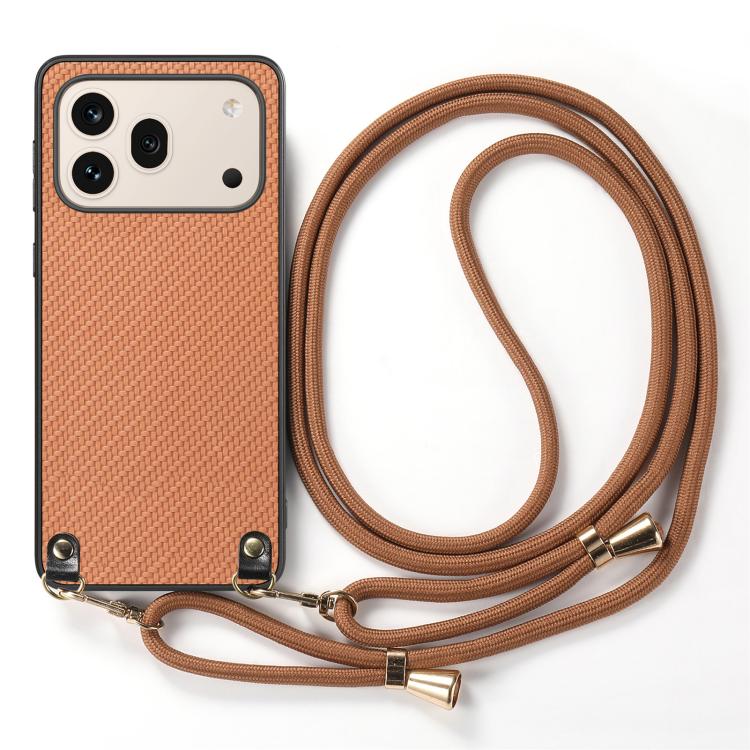 For Honor 600 Pro Global Carbon Fiber Texture Leather Back Cover Phone Case with Crossbody Strap