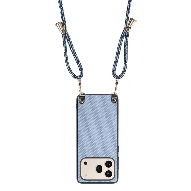 For Honor 600 Pro Global Carbon Fiber Texture Leather Back Cover Phone Case with Crossbody Strap