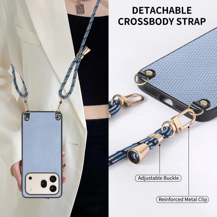 For Honor 600 Pro Global Carbon Fiber Texture Leather Back Cover Phone Case with Crossbody Strap