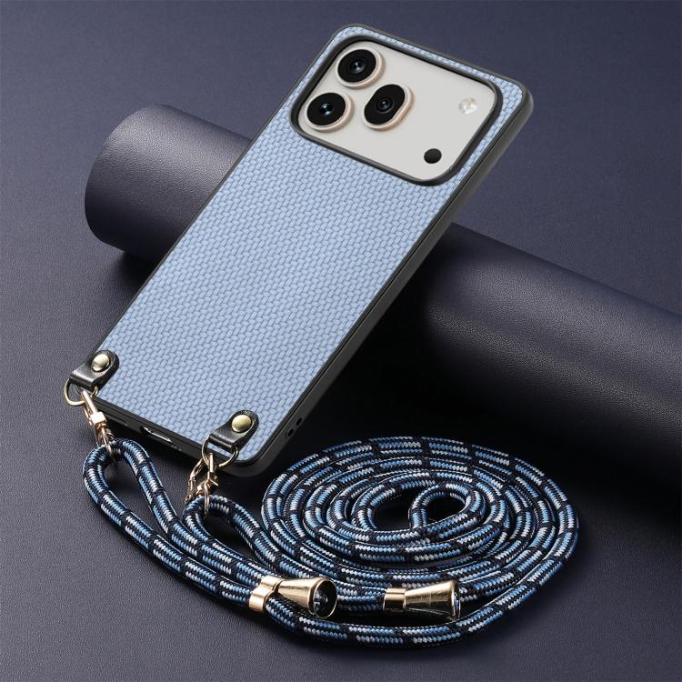 For Honor 600 Pro Global Carbon Fiber Texture Leather Back Cover Phone Case with Crossbody Strap