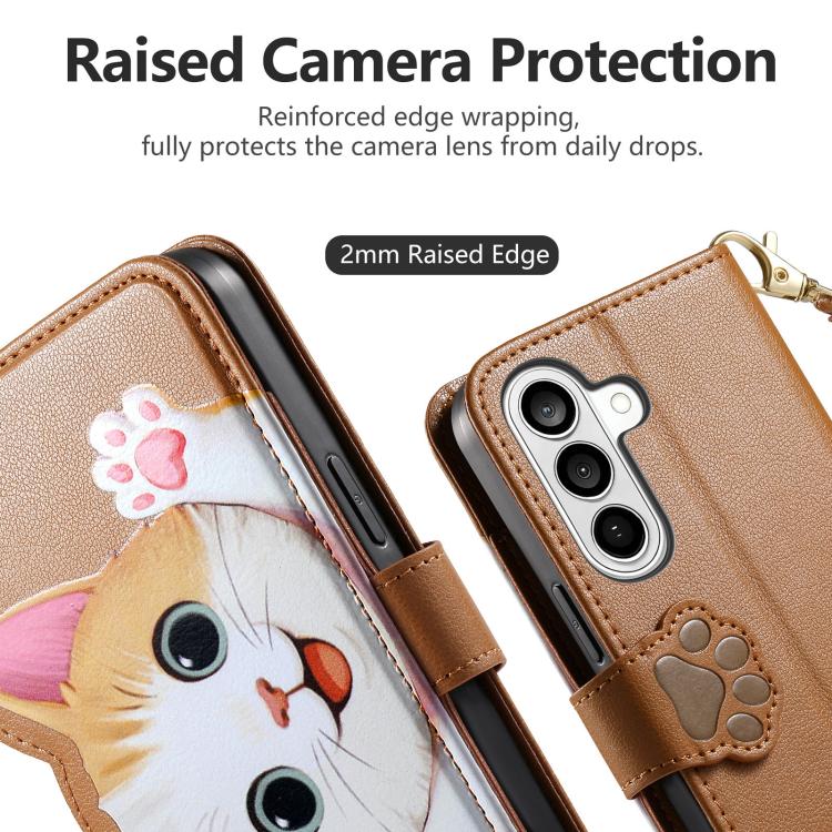 For Galaxy S23 5G Cat-shaped Zipper Wallet Vegan Leather Phone Case with Strap