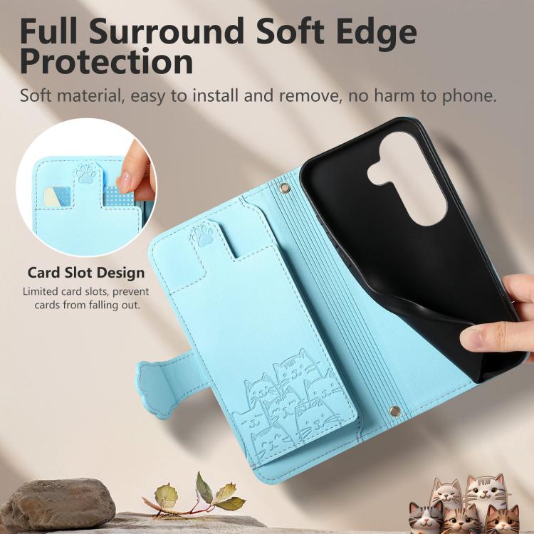 For Galaxy S23 5G Cat-shaped Zipper Wallet Vegan Leather Phone Case with Strap