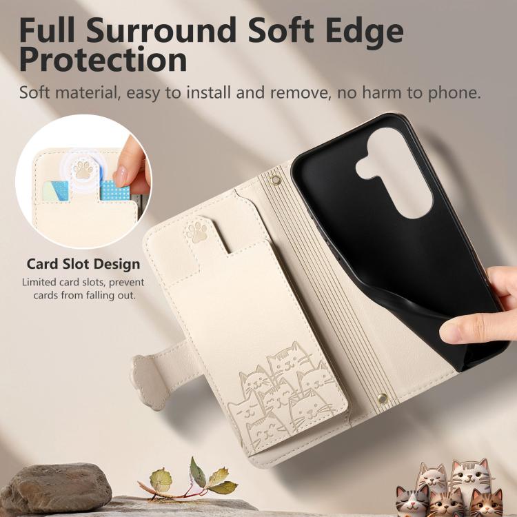 For Galaxy S23 5G Cat-shaped Zipper Wallet Vegan Leather Phone Case with Strap