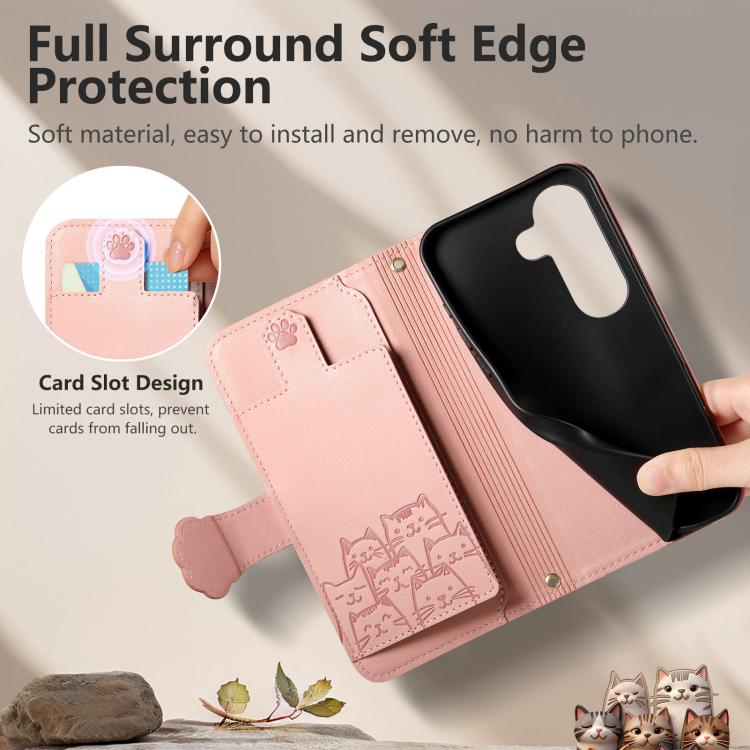 For Galaxy S23 5G Cat-shaped Zipper Wallet Vegan Leather Phone Case with Strap