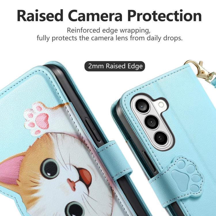 For Galaxy S22 5G Cat-shaped Zipper Wallet Vegan Leather Phone Case with Strap