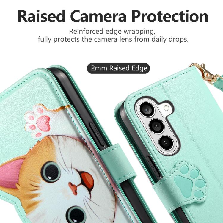 For Galaxy S22 5G Cat-shaped Zipper Wallet Vegan Leather Phone Case with Strap