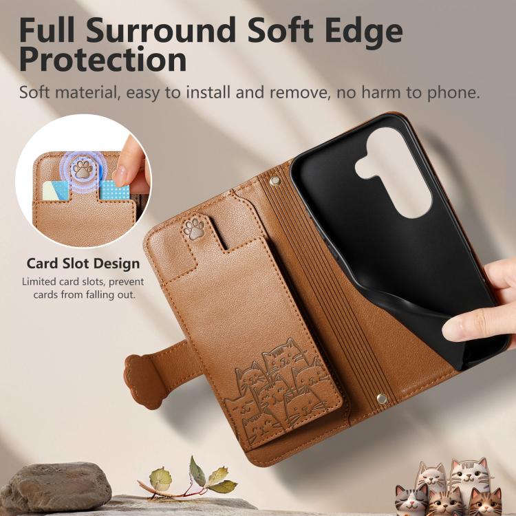 For Galaxy S21+5G Cat-shaped Zipper Wallet Vegan Leather Phone Case with Strap