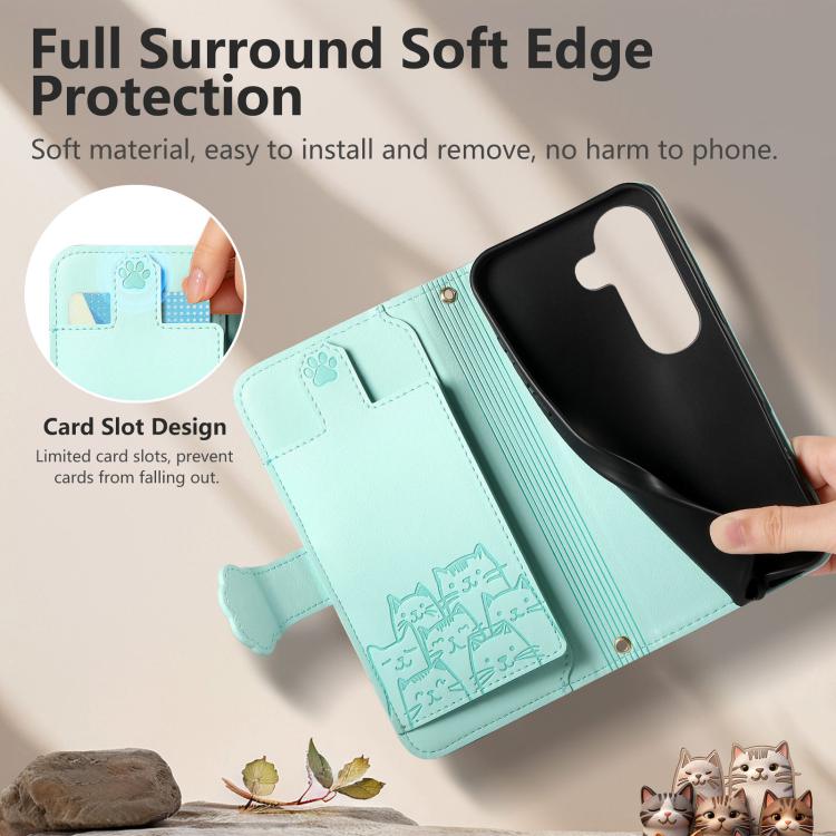 For Galaxy S21+5G Cat-shaped Zipper Wallet Vegan Leather Phone Case with Strap