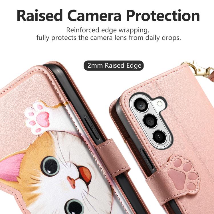 For Galaxy S21+5G Cat-shaped Zipper Wallet Vegan Leather Phone Case with Strap