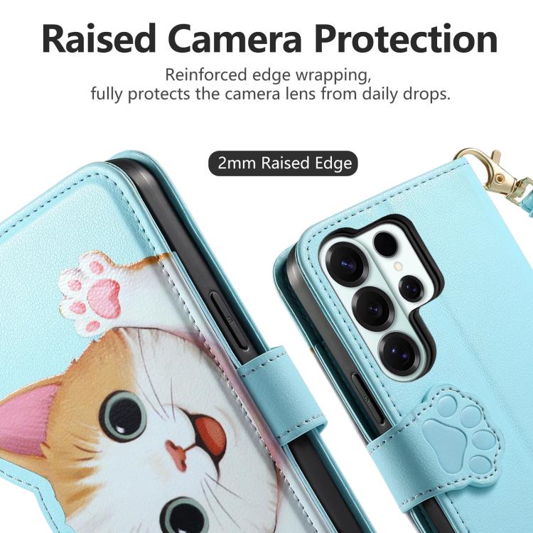 For Galaxy S21 Ultra 5G Cat-shaped Zipper Wallet Vegan Leather Phone Case with Strap