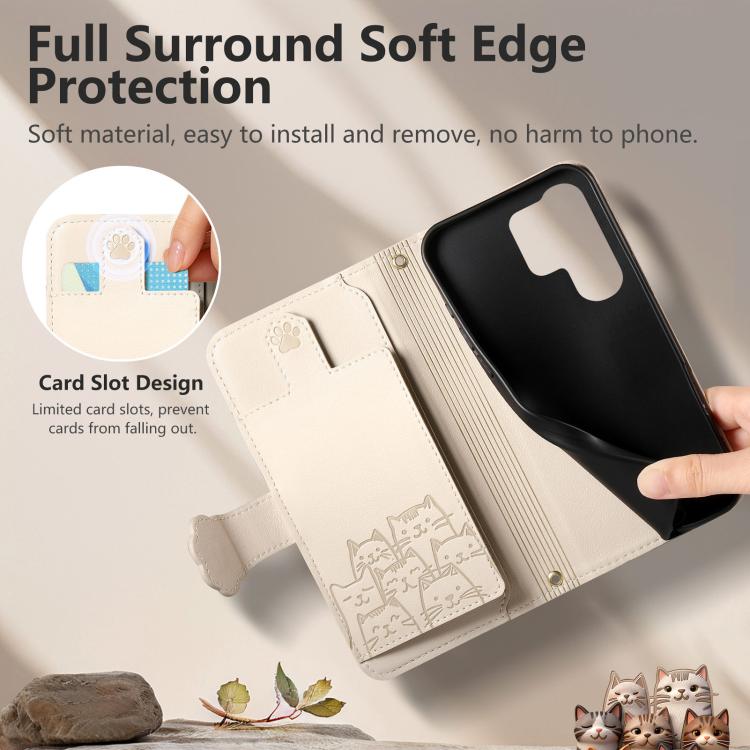 For Galaxy S21 Ultra 5G Cat-shaped Zipper Wallet Vegan Leather Phone Case with Strap