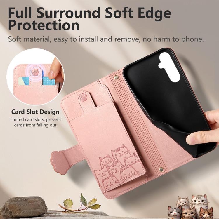 For Galaxy A05s Cat-shaped Zipper Wallet Vegan Leather Phone Case with Strap