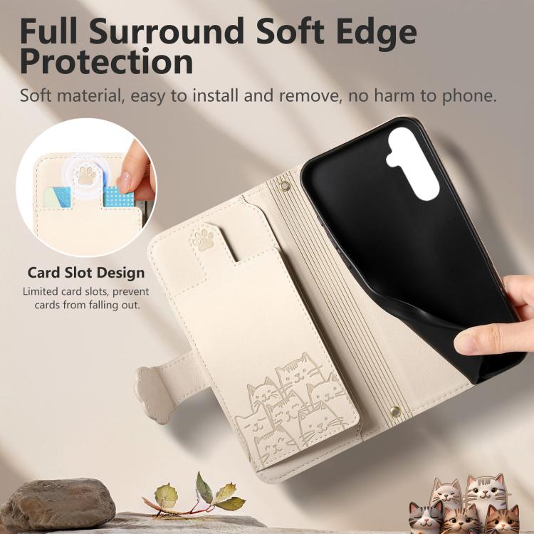 For Galaxy A35 5G Cat-shaped Zipper Wallet Vegan Leather Phone Case with Strap