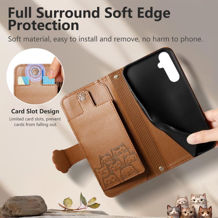 For Galaxy A26 5G Cat-shaped Zipper Wallet Vegan Leather Phone Case with Strap