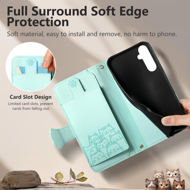 For Galaxy A26 5G Cat-shaped Zipper Wallet Vegan Leather Phone Case with Strap
