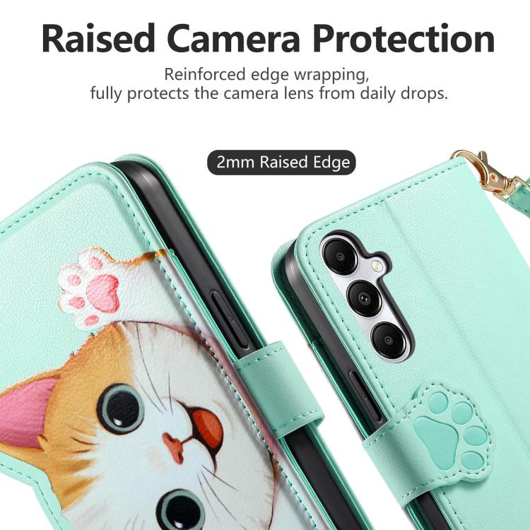 For Galaxy A17 5G Cat-shaped Zipper Wallet Vegan Leather Phone Case with Strap