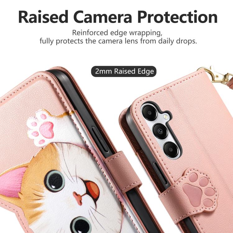 For Galaxy M15 5G Cat-shaped Zipper Wallet Vegan Leather Phone Case with Strap