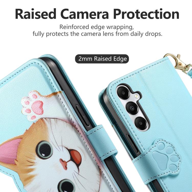 For Galaxy M36 5G Cat-shaped Zipper Wallet Vegan Leather Phone Case with Strap