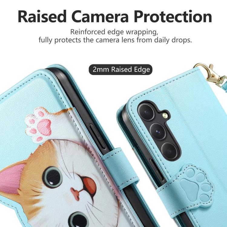 For Galaxy A56 5G Cat-shaped Zipper Wallet Vegan Leather Phone Case with Strap