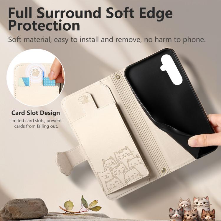 For Galaxy A56 5G Cat-shaped Zipper Wallet Vegan Leather Phone Case with Strap