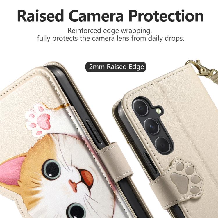 For Galaxy A56 5G Cat-shaped Zipper Wallet Vegan Leather Phone Case with Strap