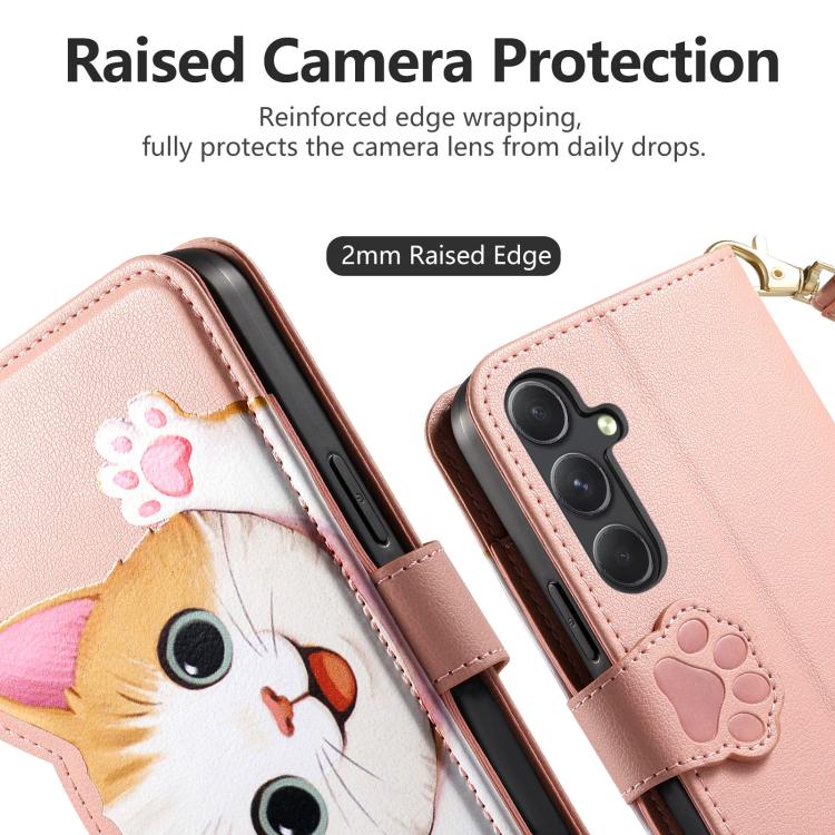 For Galaxy A56 5G Cat-shaped Zipper Wallet Vegan Leather Phone Case with Strap