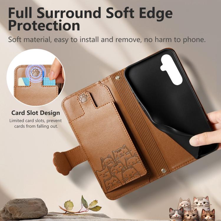 For Galaxy A36 5G Cat-shaped Zipper Wallet Vegan Leather Phone Case with Strap