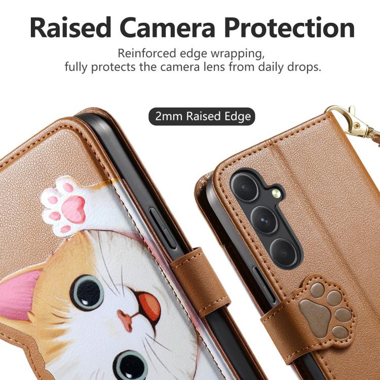For Galaxy A36 5G Cat-shaped Zipper Wallet Vegan Leather Phone Case with Strap