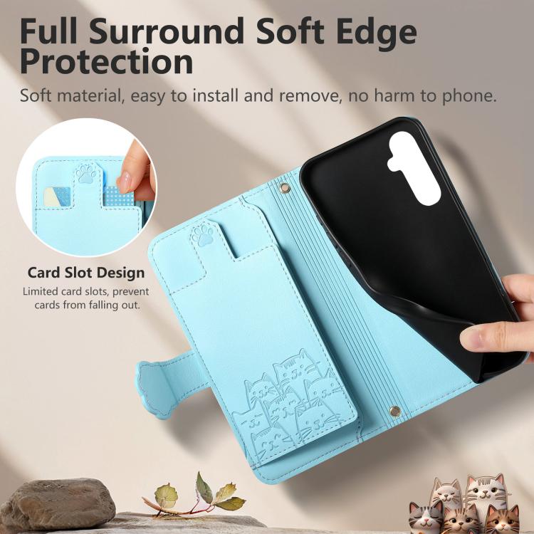 For Galaxy A24 4G Cat-shaped Zipper Wallet Vegan Leather Phone Case with Strap