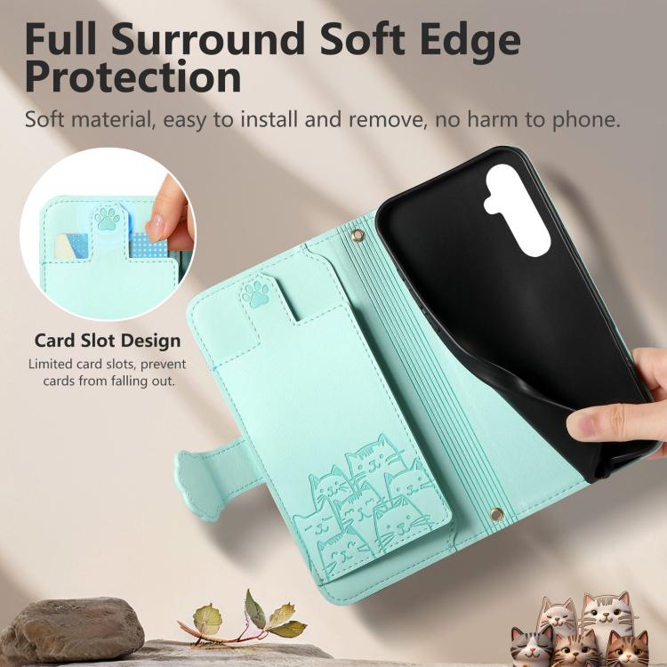 For Galaxy A24 4G Cat-shaped Zipper Wallet Vegan Leather Phone Case with Strap