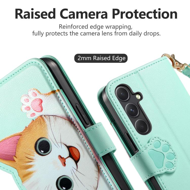 For Galaxy A24 4G Cat-shaped Zipper Wallet Vegan Leather Phone Case with Strap