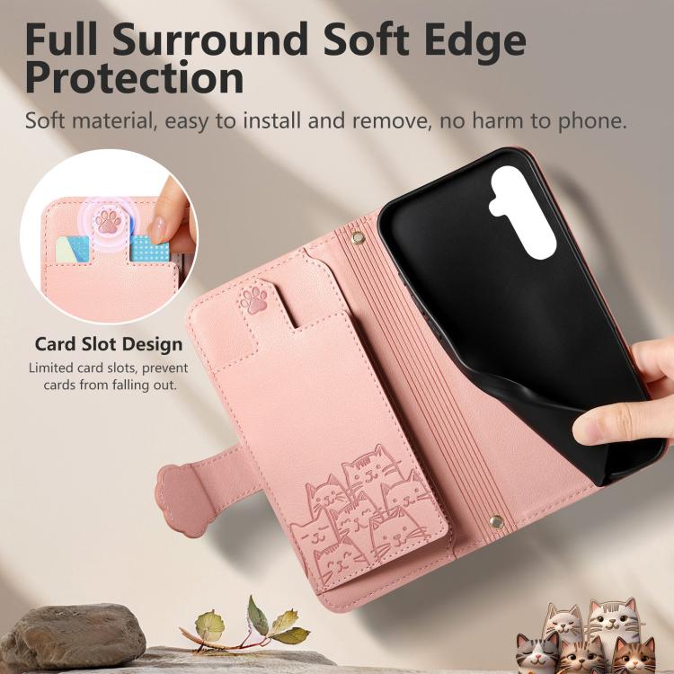For Galaxy A24 4G Cat-shaped Zipper Wallet Vegan Leather Phone Case with Strap