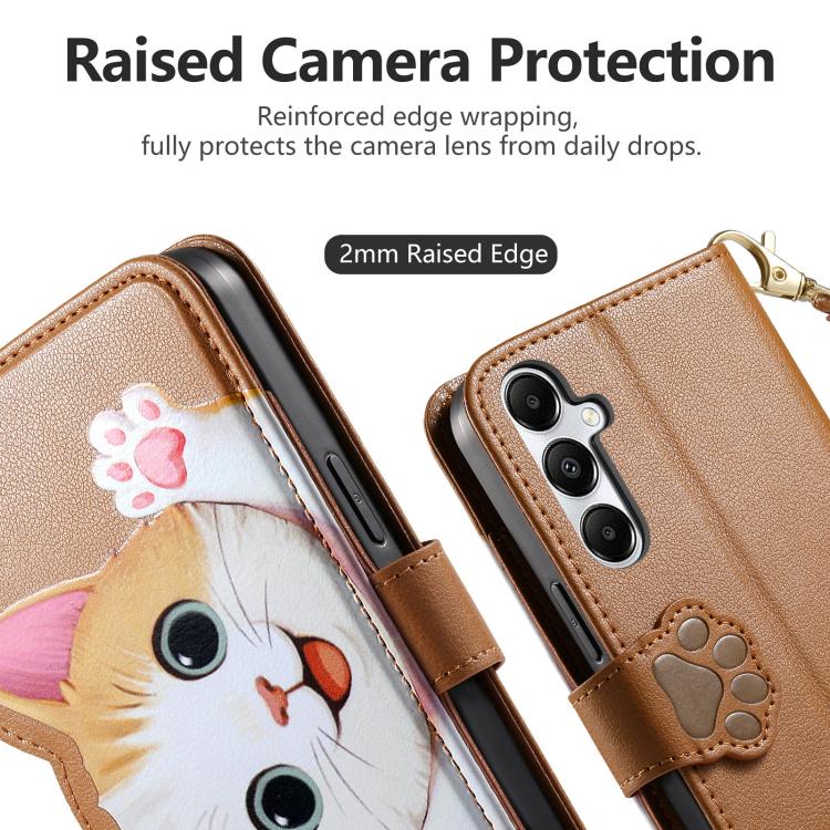 For Galaxy A27 5G Cat-shaped Zipper Wallet Vegan Leather Phone Case with Strap