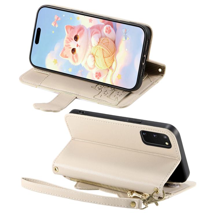 For Galaxy S20+ 5G Cat-shaped Zipper Wallet Vegan Leather Phone Case with Strap