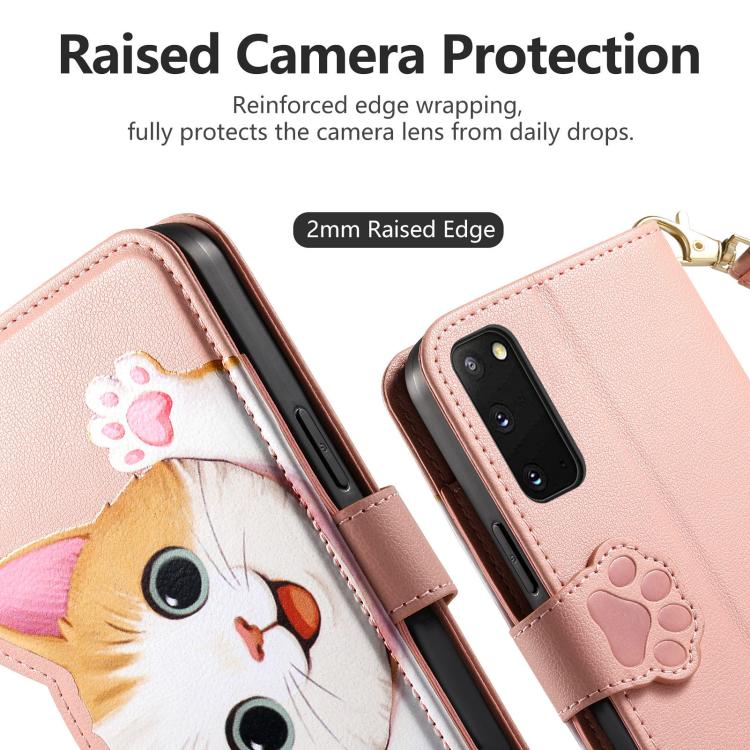 For Galaxy S20+ 5G Cat-shaped Zipper Wallet Vegan Leather Phone Case with Strap