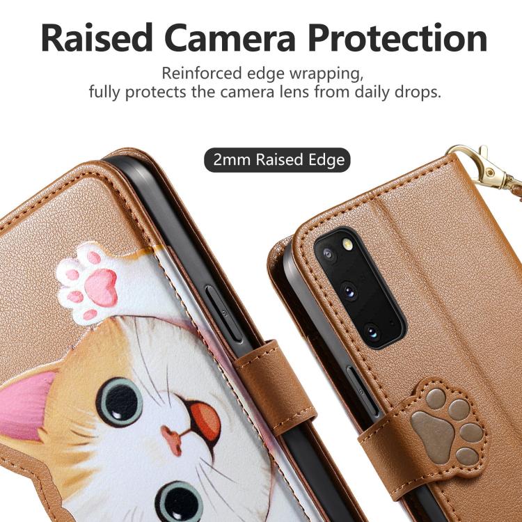 For Galaxy S20 FE Cat-shaped Zipper Wallet Vegan Leather Phone Case with Strap