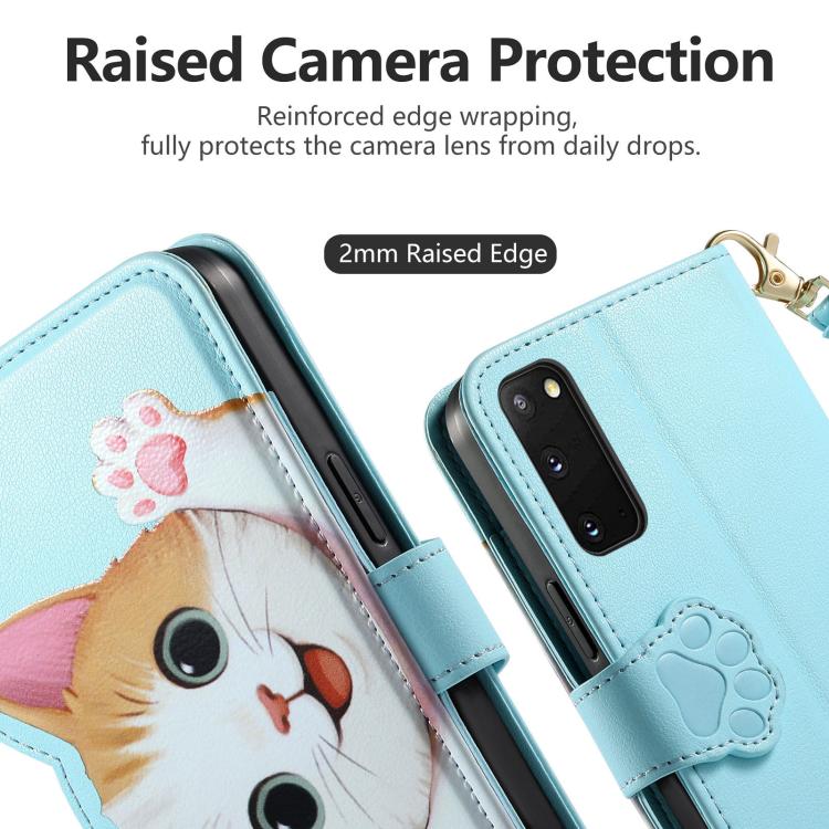 For Galaxy S20 FE Cat-shaped Zipper Wallet Vegan Leather Phone Case with Strap
