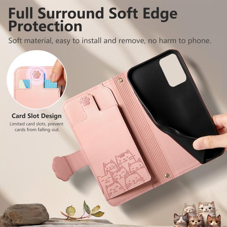 For Galaxy A41 Cat-shaped Zipper Wallet Vegan Leather Phone Case with Strap
