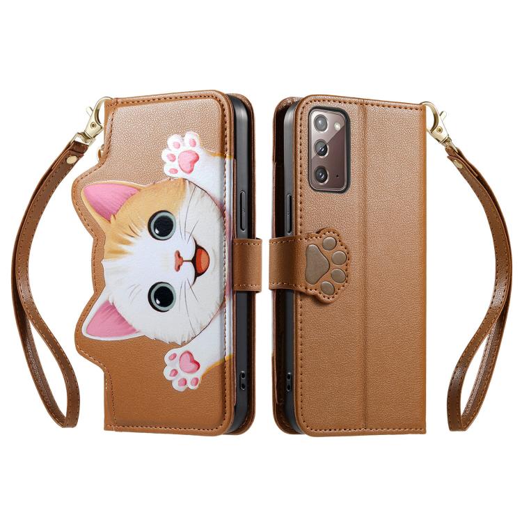 For Galaxy A72 5G Cat-shaped Zipper Wallet Vegan Leather Phone Case with Strap